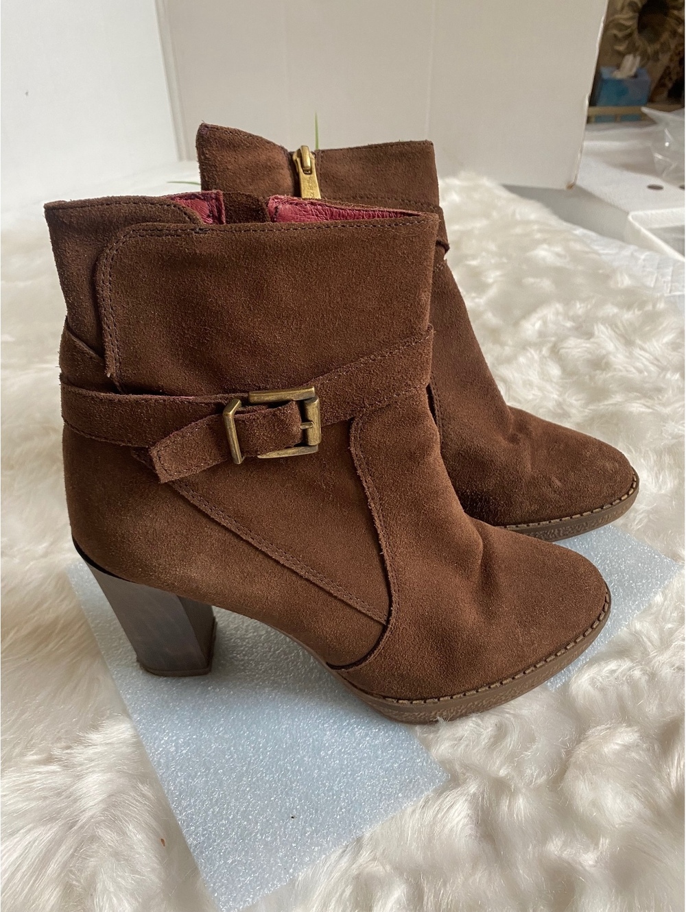 Patricia Miller Brown Suede Ankle Boots with Buckle Detail